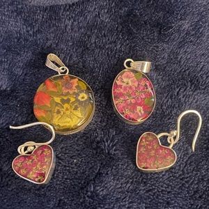 Flower Earrings and 2 Pendant-Sterling Silver